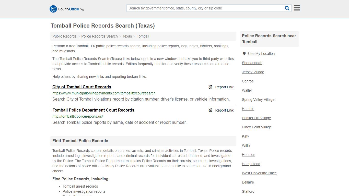 Tomball Police Records Search (Texas) - County Office
